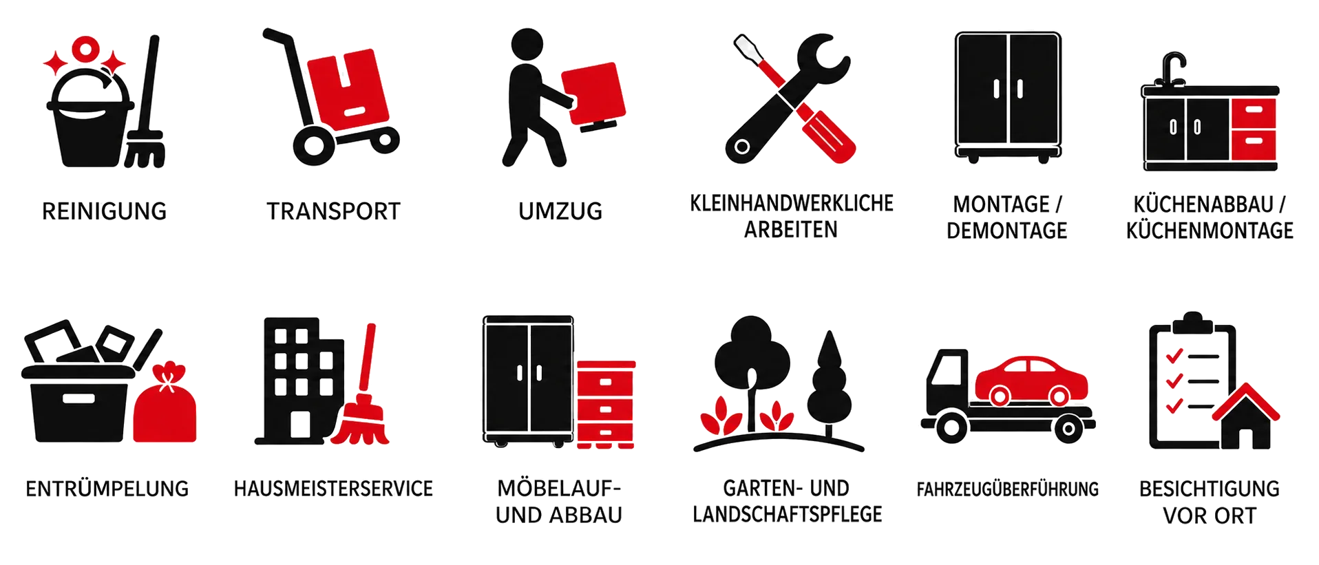 Unsere Leistungen: Reinigung, Transport, Umzug, Kleinhandwerke, Montage/Demontage